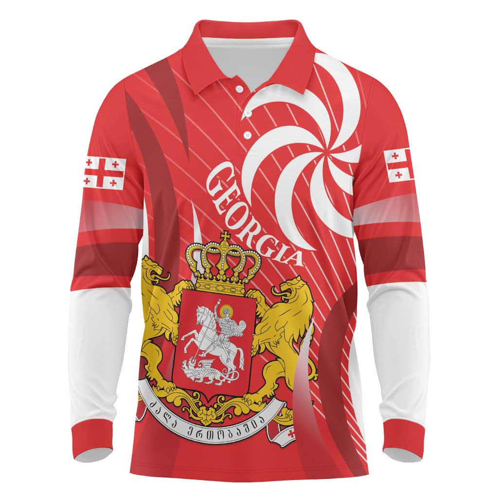 Georgia Independence Day Long Sleeve Polo Shirt Borjgalo With Coat Of Arms