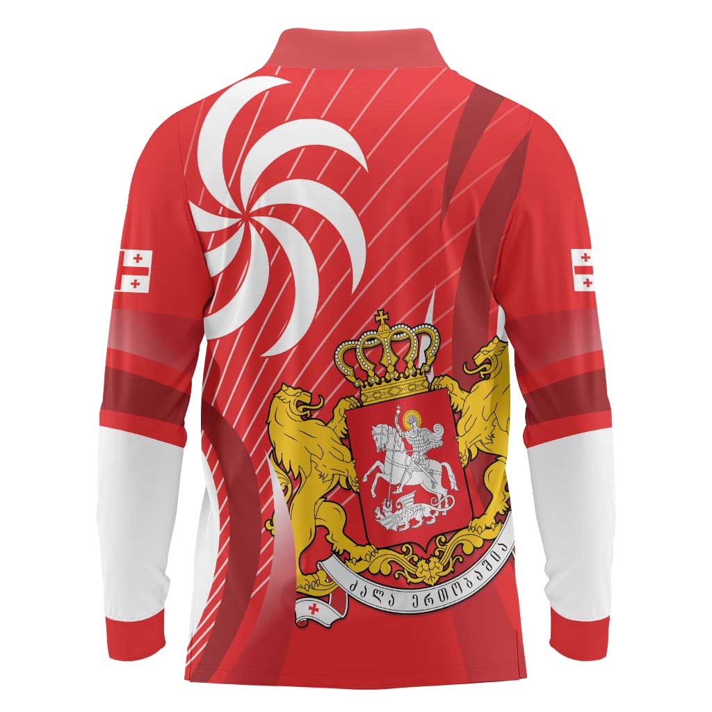 Georgia Independence Day Long Sleeve Polo Shirt Borjgalo With Coat Of Arms