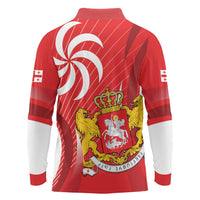 Georgia Independence Day Long Sleeve Polo Shirt Borjgalo With Coat Of Arms