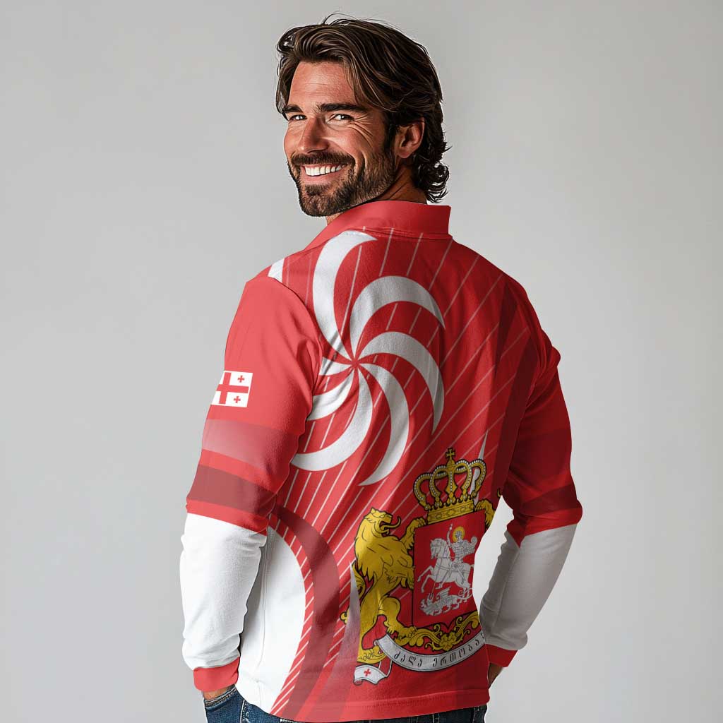 Georgia Independence Day Long Sleeve Polo Shirt Borjgalo With Coat Of Arms