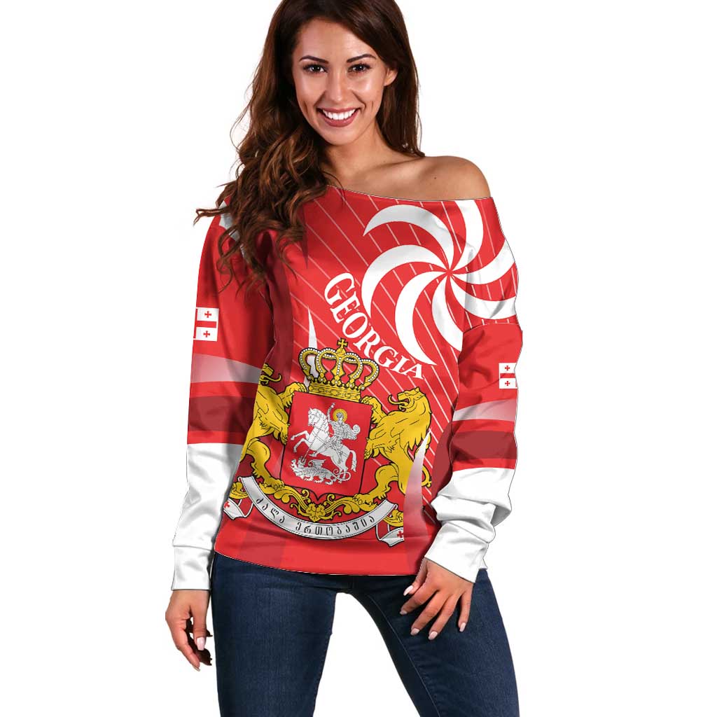 Georgia Independence Day Off Shoulder Sweater Borjgalo With Coat Of Arms
