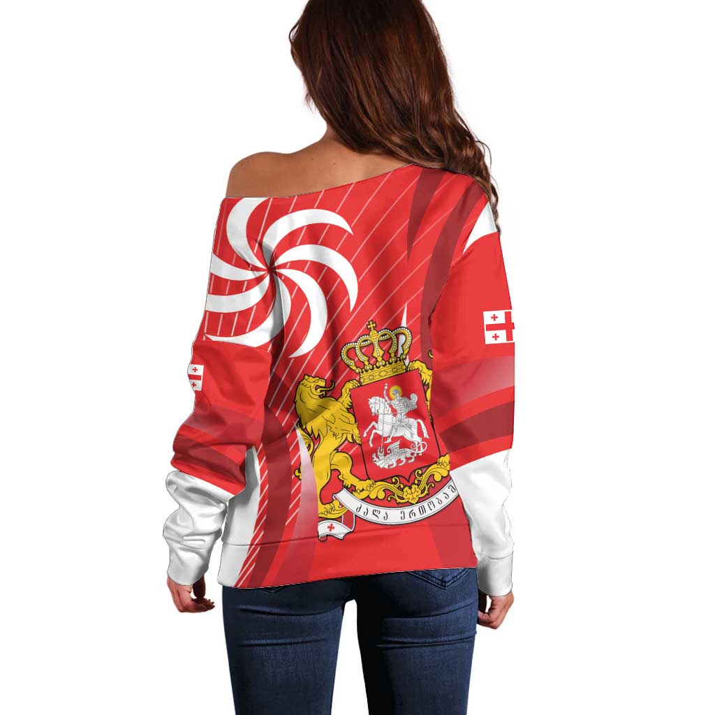 Georgia Independence Day Off Shoulder Sweater Borjgalo With Coat Of Arms
