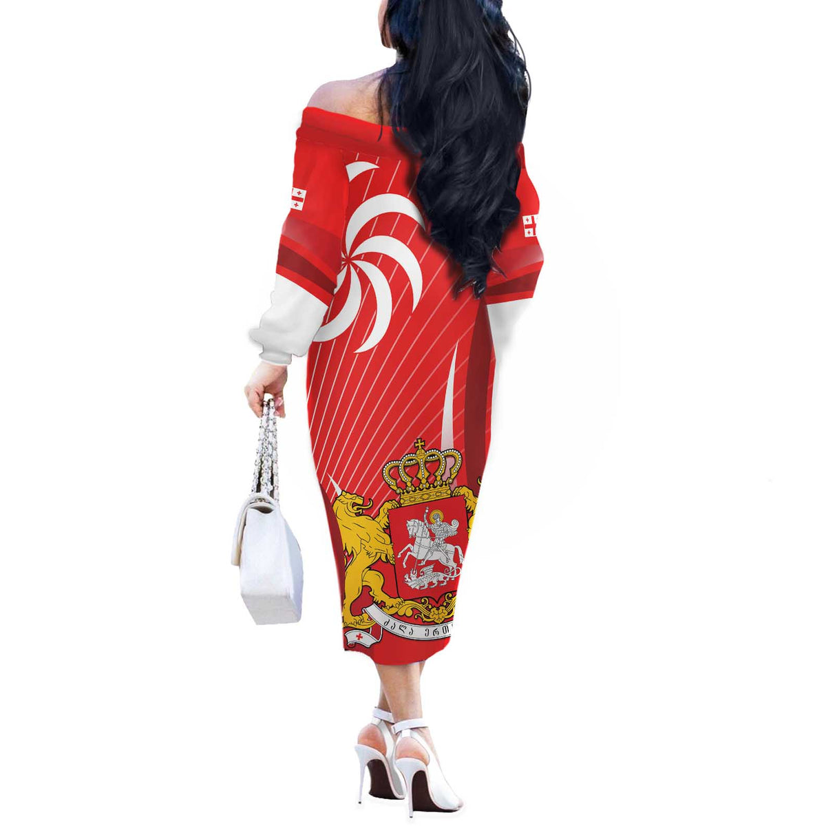 Georgia Independence Day Off The Shoulder Long Sleeve Dress Borjgalo With Coat Of Arms