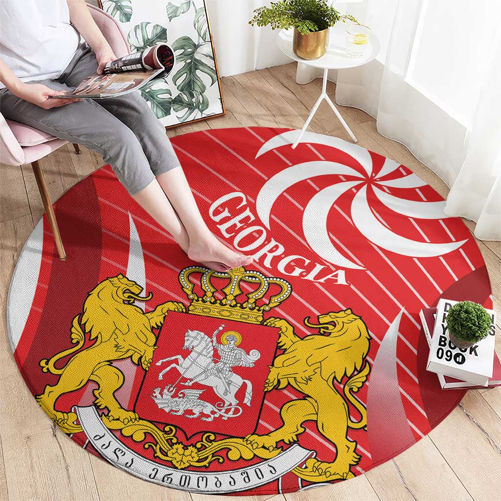 Georgia Independence Day Round Carpet Borjgalo With Coat Of Arms