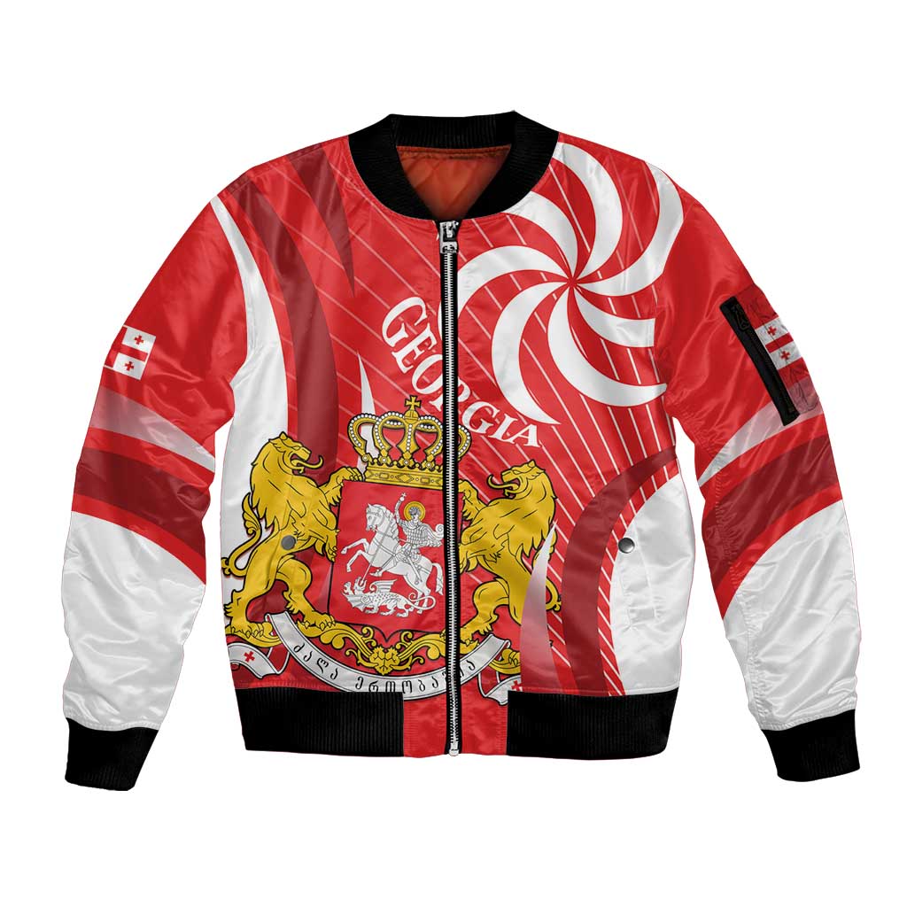 Georgia Independence Day Sleeve Zip Bomber Jacket Borjgalo With Coat Of Arms