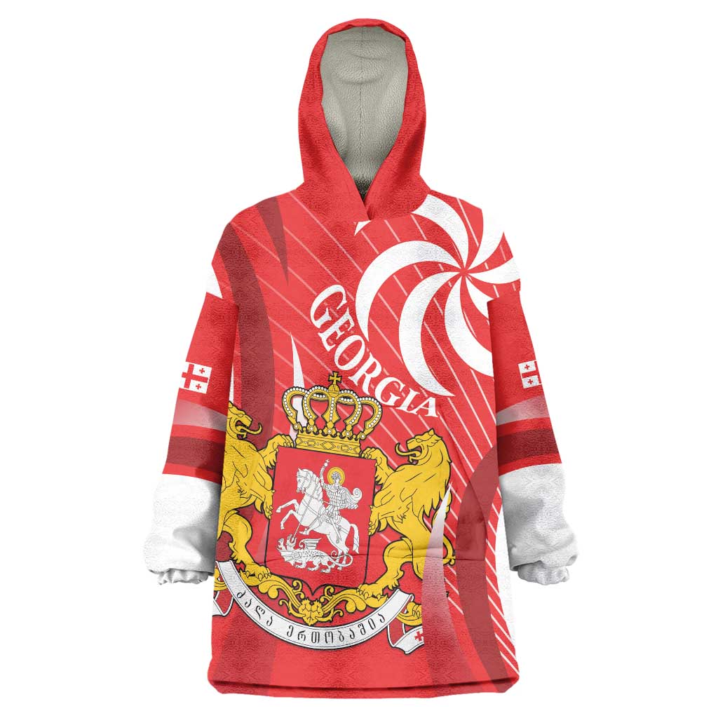Georgia Independence Day Wearable Blanket Hoodie Borjgalo With Coat Of Arms
