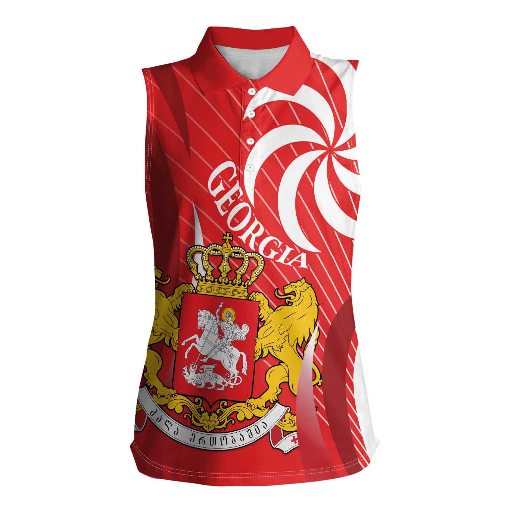 Georgia Independence Day Women Sleeveless Polo Shirt Borjgalo With Coat Of Arms