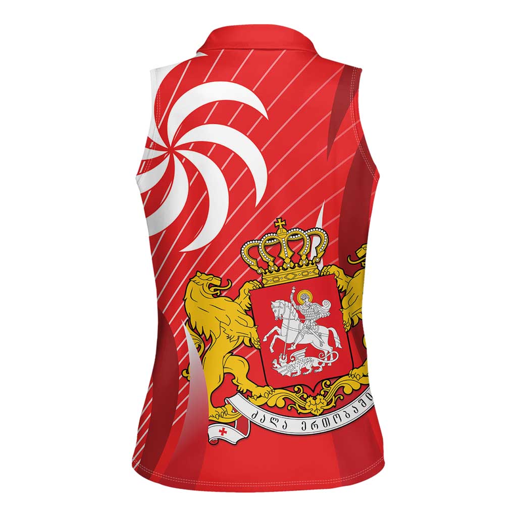 Georgia Independence Day Women Sleeveless Polo Shirt Borjgalo With Coat Of Arms