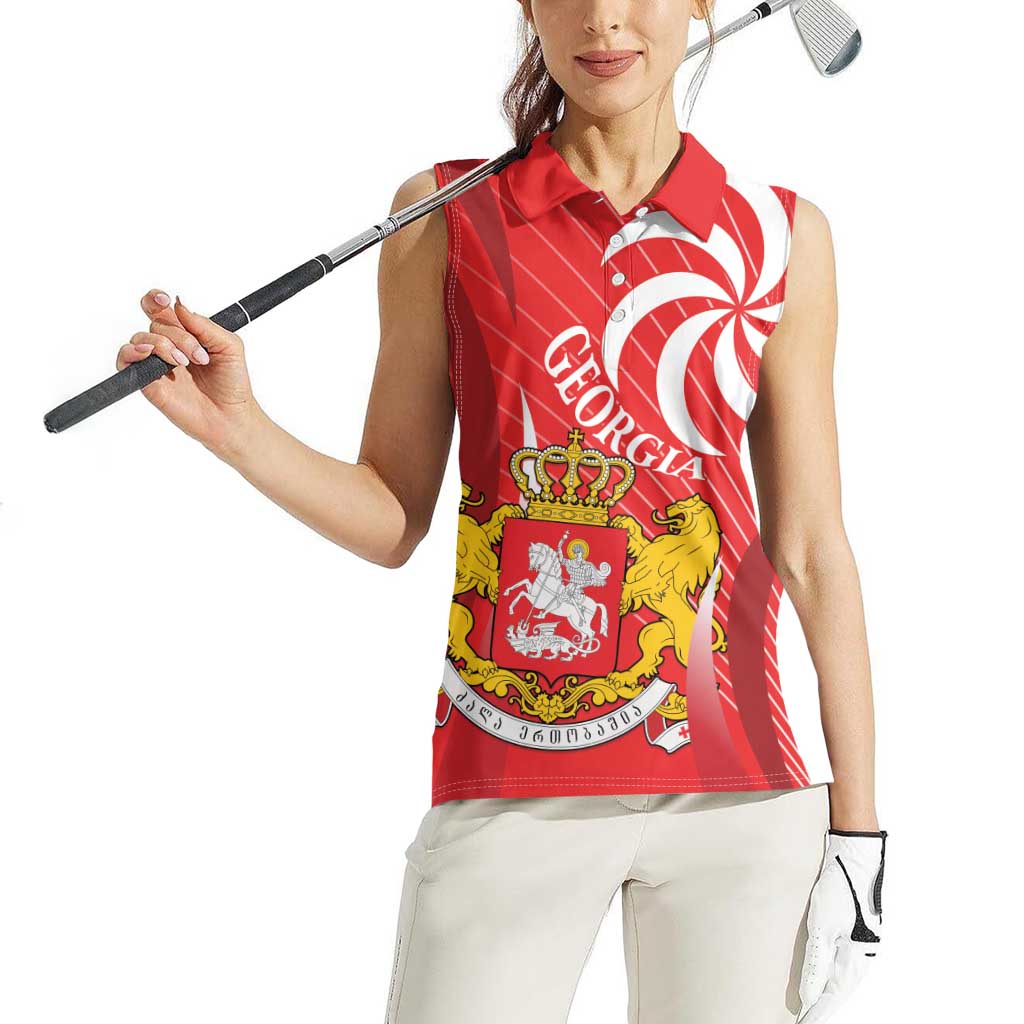Georgia Independence Day Women Sleeveless Polo Shirt Borjgalo With Coat Of Arms
