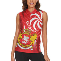 Georgia Independence Day Women Sleeveless Polo Shirt Borjgalo With Coat Of Arms