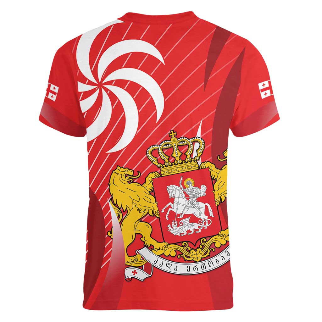 Georgia Independence Day Women V-Neck T-Shirt Borjgalo With Coat Of Arms