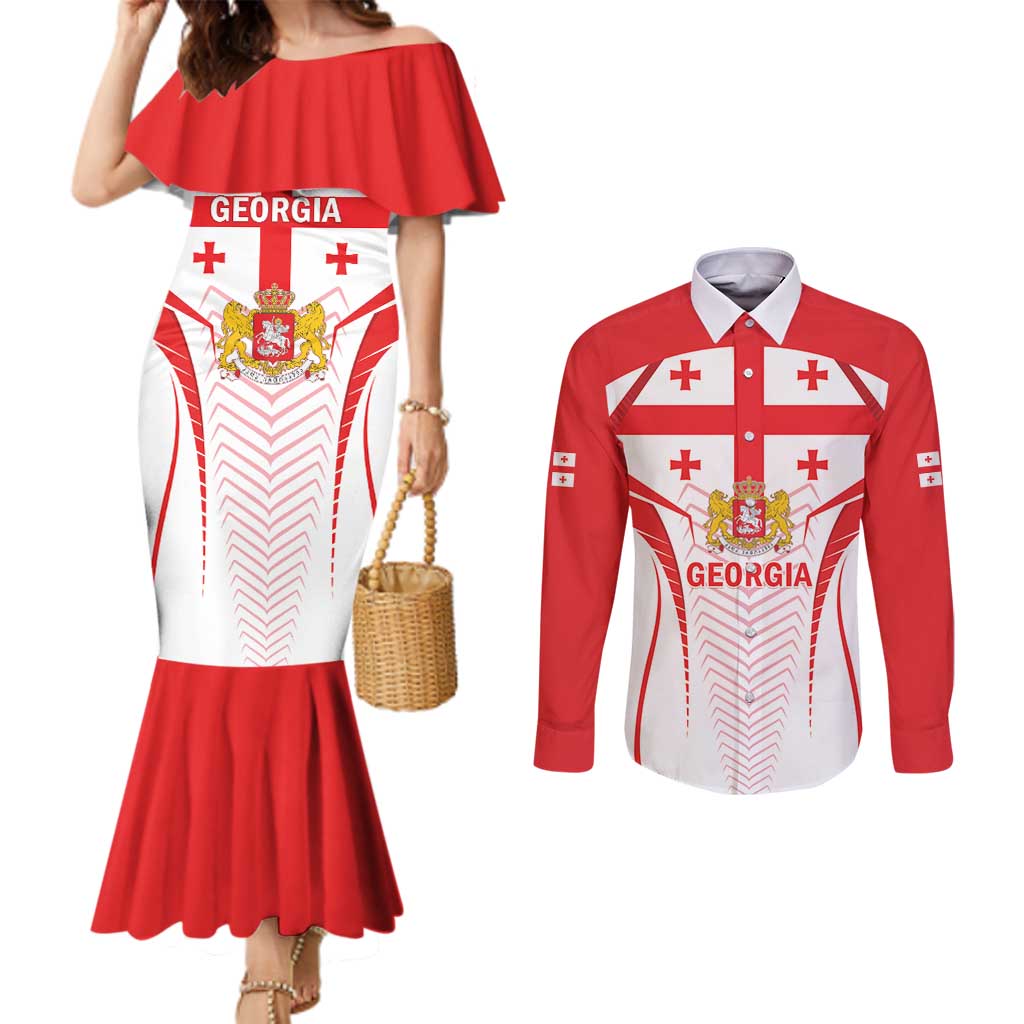 Custom Georgia Football Couples Matching Mermaid Dress and Long Sleeve Button Shirt Come On Georgian