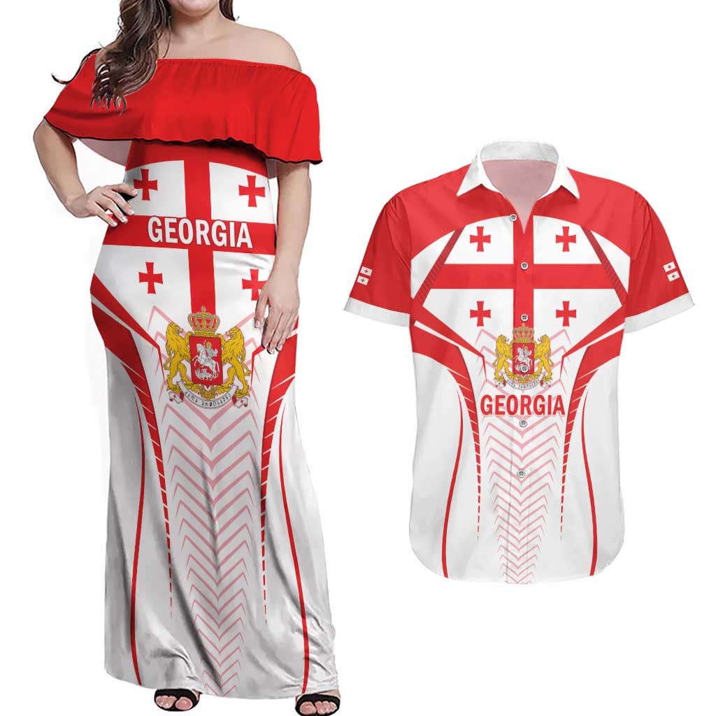 Custom Georgia Football Couples Matching Off Shoulder Maxi Dress and Hawaiian Shirt Come On Georgian