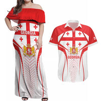 Custom Georgia Football Couples Matching Off Shoulder Maxi Dress and Hawaiian Shirt Come On Georgian