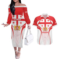 Custom Georgia Football Couples Matching Off The Shoulder Long Sleeve Dress and Hawaiian Shirt Come On Georgian