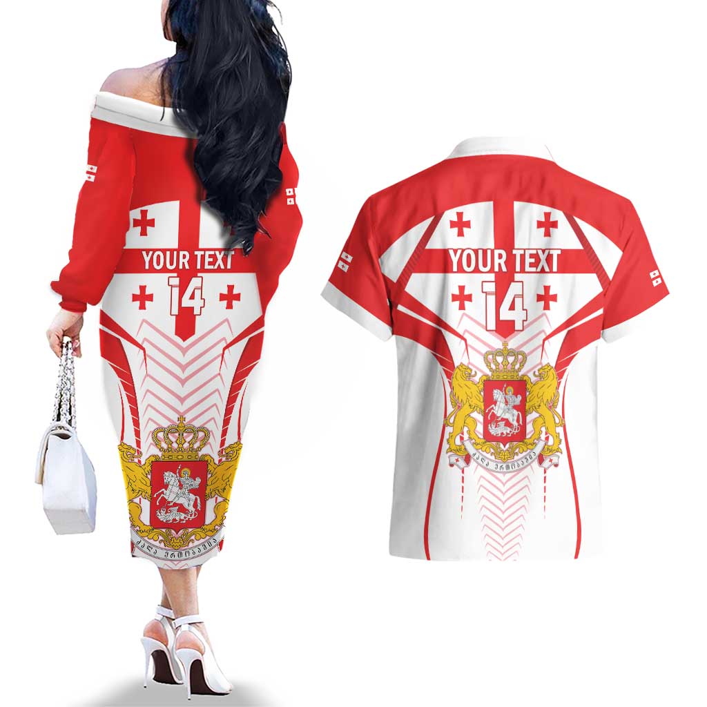 Custom Georgia Football Couples Matching Off The Shoulder Long Sleeve Dress and Hawaiian Shirt Come On Georgian