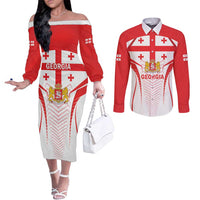 Custom Georgia Football Couples Matching Off The Shoulder Long Sleeve Dress and Long Sleeve Button Shirt Come On Georgian