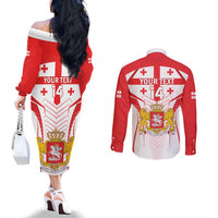 Custom Georgia Football Couples Matching Off The Shoulder Long Sleeve Dress and Long Sleeve Button Shirt Come On Georgian