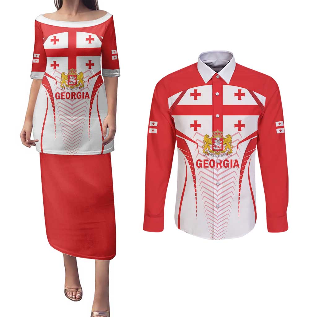Custom Georgia Football Couples Matching Puletasi and Long Sleeve Button Shirt Come On Georgian