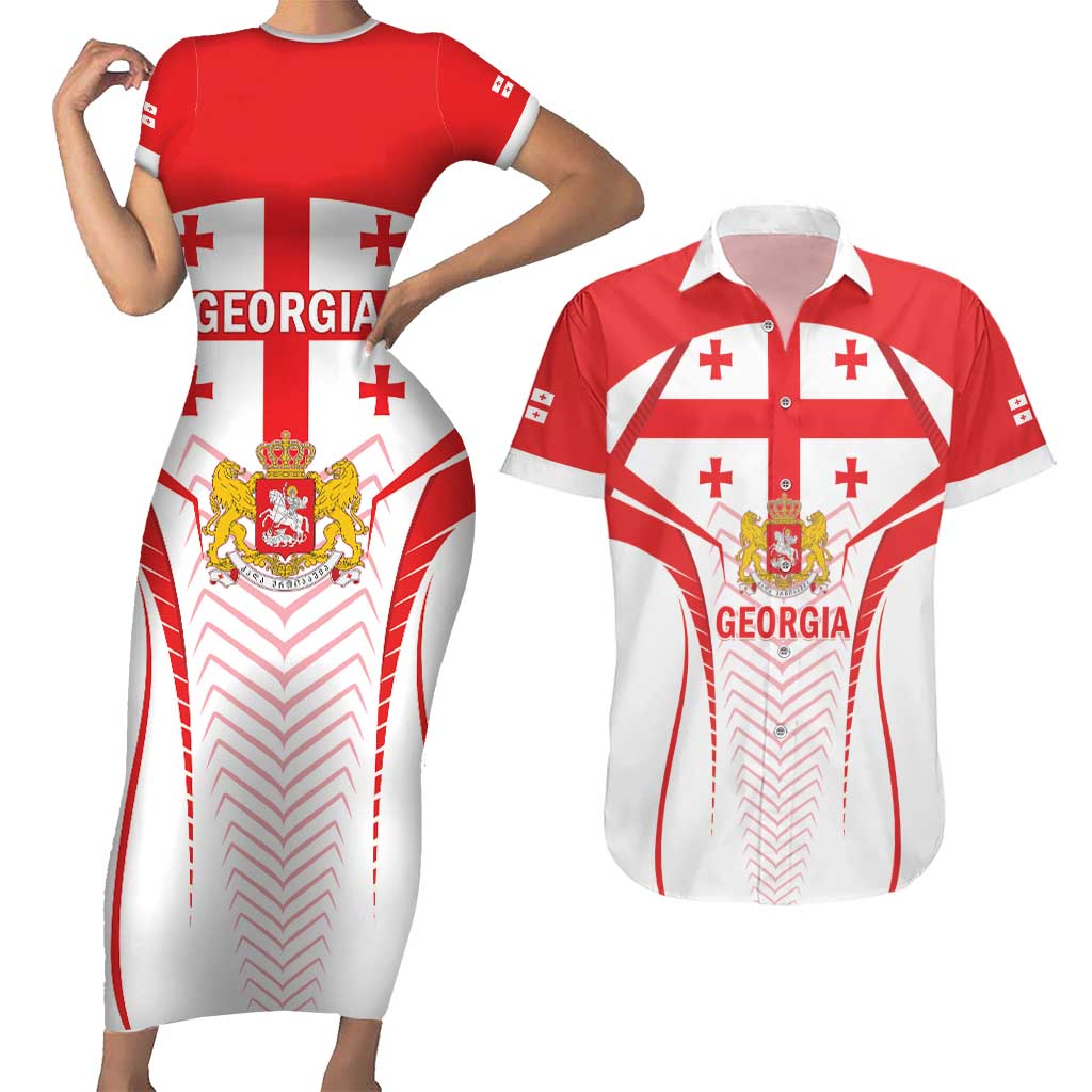 Custom Georgia Football Couples Matching Short Sleeve Bodycon Dress and Hawaiian Shirt Come On Georgian