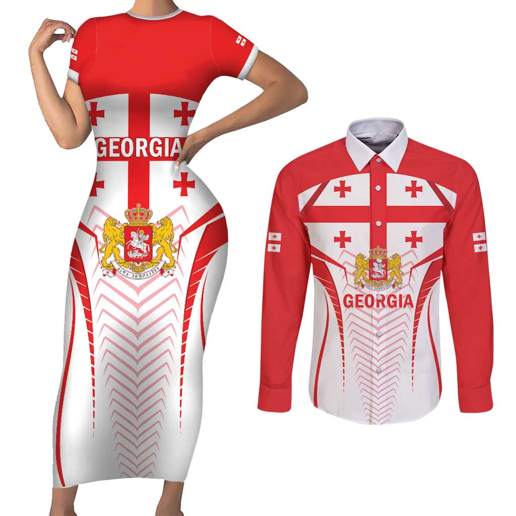 Custom Georgia Football Couples Matching Short Sleeve Bodycon Dress and Long Sleeve Button Shirt Come On Georgian