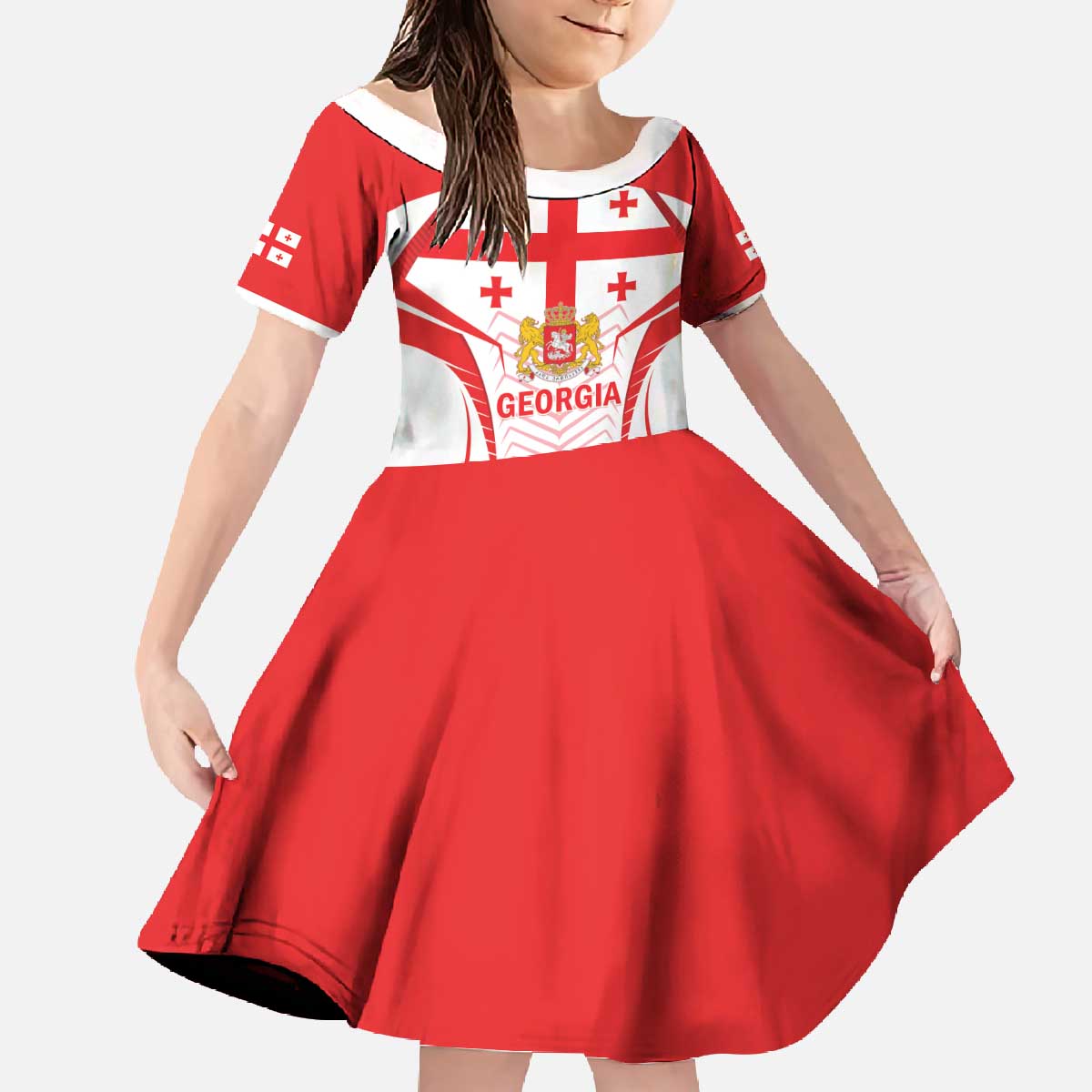 Custom Georgia Football Family Matching Off The Shoulder Long Sleeve Dress and Hawaiian Shirt Come On Georgian