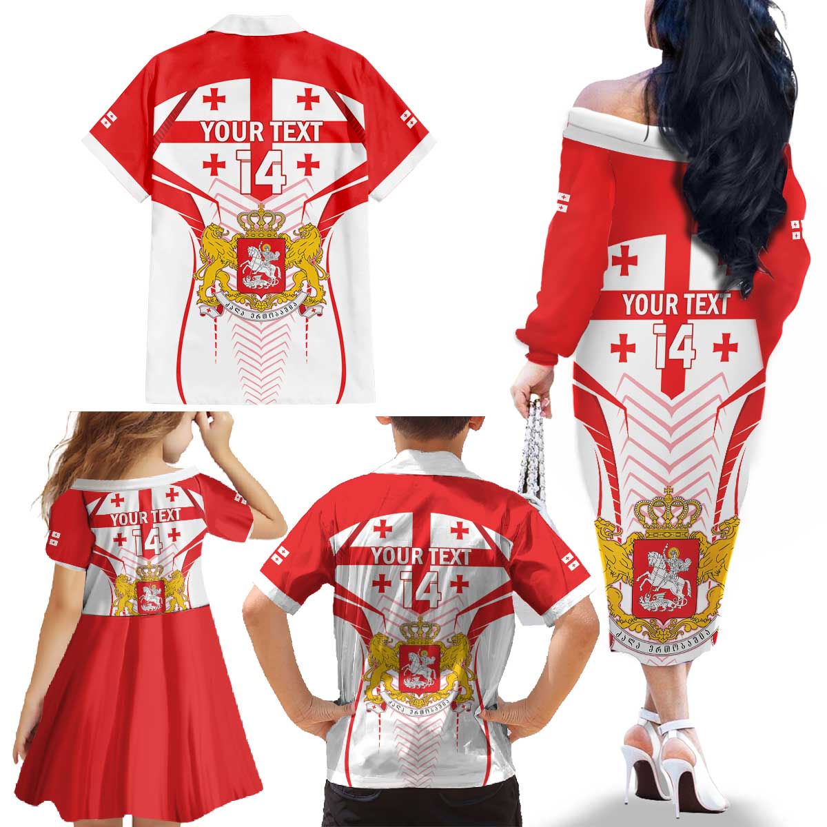 Custom Georgia Football Family Matching Off The Shoulder Long Sleeve Dress and Hawaiian Shirt Come On Georgian