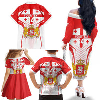Custom Georgia Football Family Matching Off The Shoulder Long Sleeve Dress and Hawaiian Shirt Come On Georgian