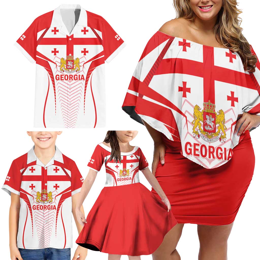 Custom Georgia Football Family Matching Off Shoulder Short Dress and Hawaiian Shirt Come On Georgian