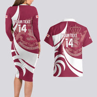 Custom Georgia Rugby Couples Matching Long Sleeve Bodycon Dress and Hawaiian Shirt Go Borjgalosnebi