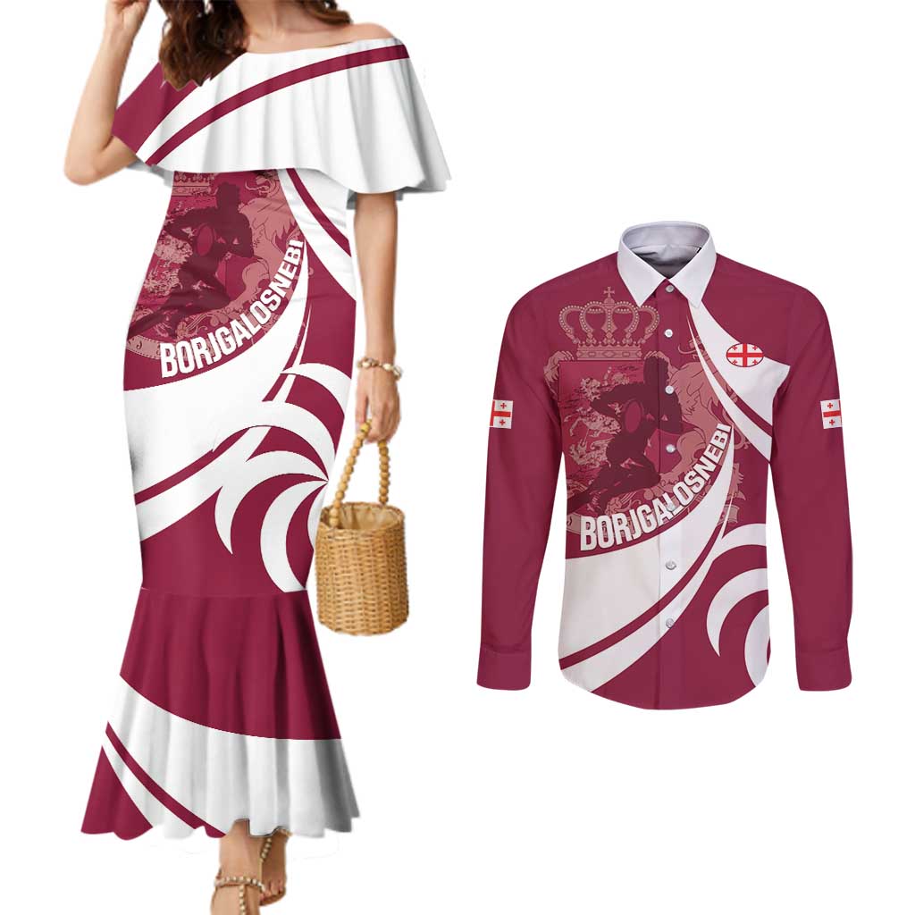 Custom Georgia Rugby Couples Matching Mermaid Dress and Long Sleeve Button Shirt Go Borjgalosnebi