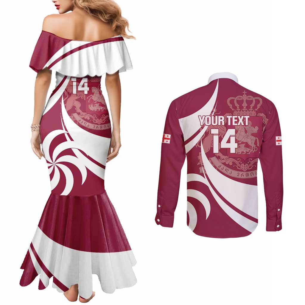 Custom Georgia Rugby Couples Matching Mermaid Dress and Long Sleeve Button Shirt Go Borjgalosnebi