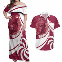 Custom Georgia Rugby Couples Matching Off Shoulder Maxi Dress and Hawaiian Shirt Go Borjgalosnebi