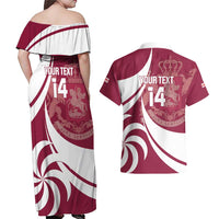 Custom Georgia Rugby Couples Matching Off Shoulder Maxi Dress and Hawaiian Shirt Go Borjgalosnebi