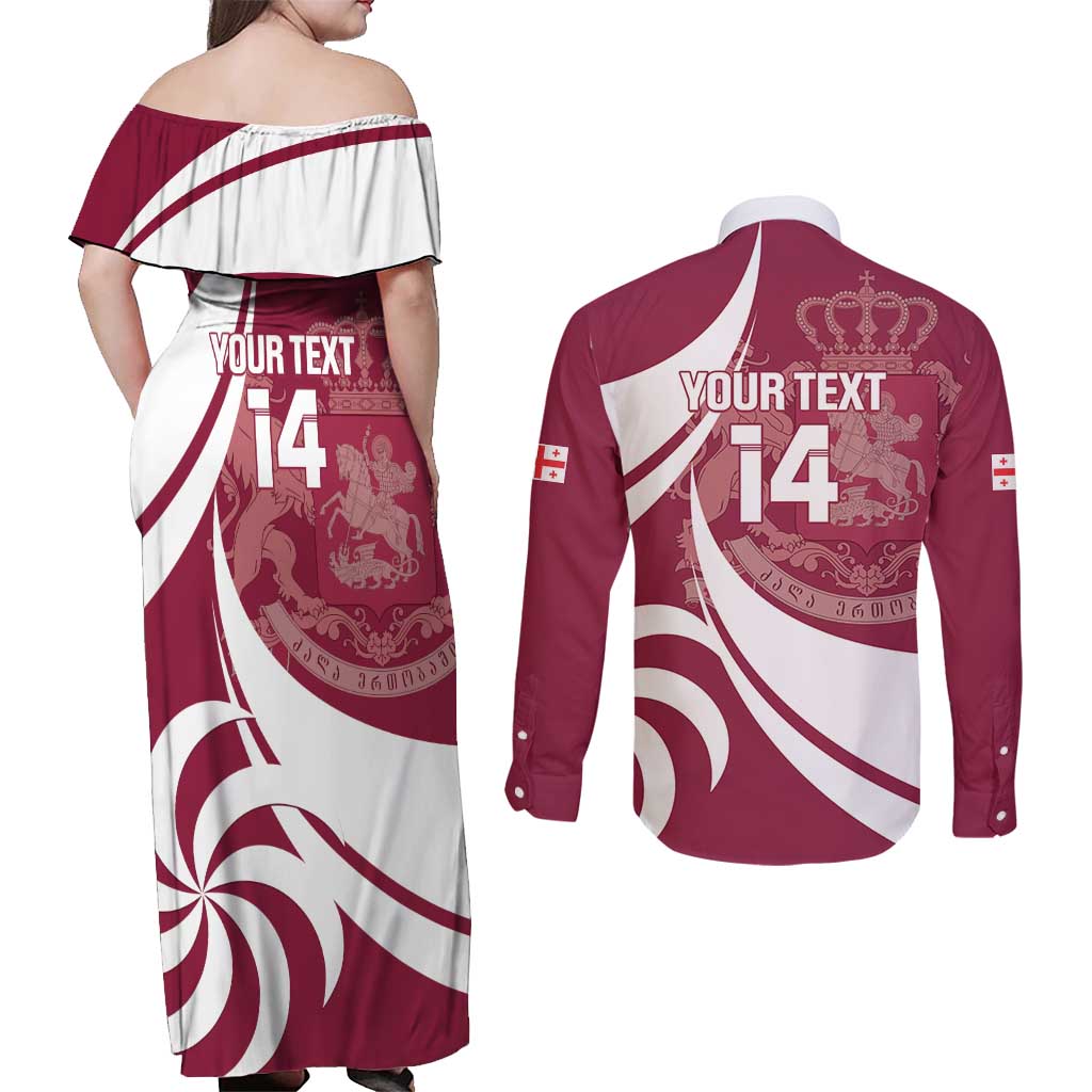 Custom Georgia Rugby Couples Matching Off Shoulder Maxi Dress and Long Sleeve Button Shirt Go Borjgalosnebi