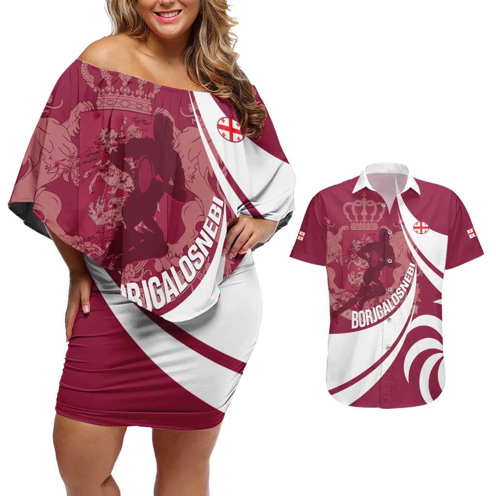Custom Georgia Rugby Couples Matching Off Shoulder Short Dress and Hawaiian Shirt Go Borjgalosnebi