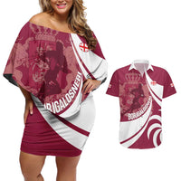 Custom Georgia Rugby Couples Matching Off Shoulder Short Dress and Hawaiian Shirt Go Borjgalosnebi