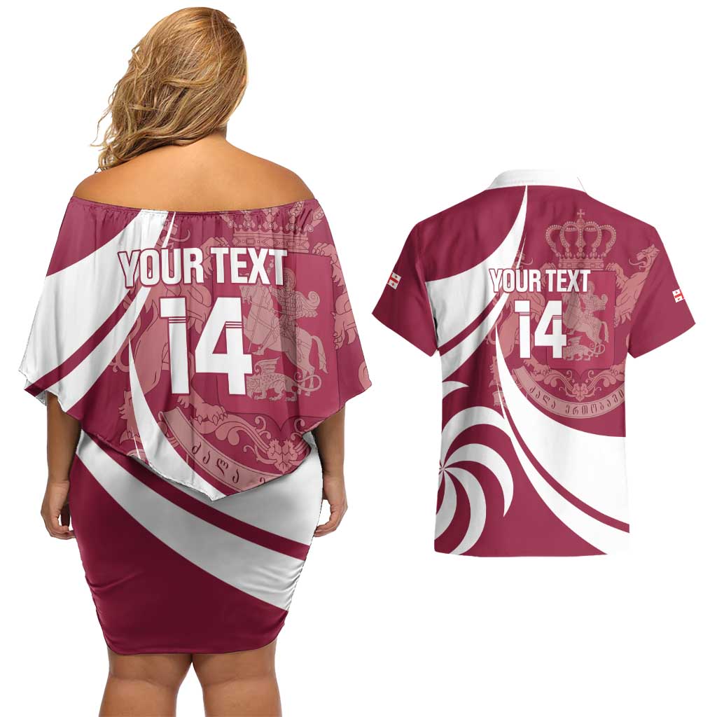 Custom Georgia Rugby Couples Matching Off Shoulder Short Dress and Hawaiian Shirt Go Borjgalosnebi