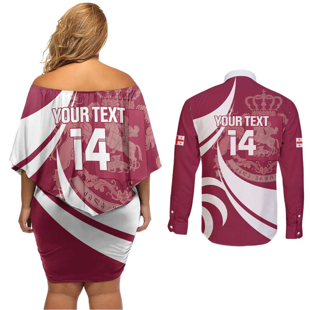Custom Georgia Rugby Couples Matching Off Shoulder Short Dress and Long Sleeve Button Shirt Go Borjgalosnebi