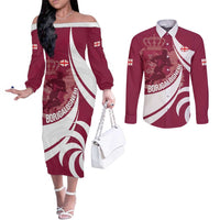Custom Georgia Rugby Couples Matching Off The Shoulder Long Sleeve Dress and Long Sleeve Button Shirt Go Borjgalosnebi