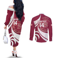 Custom Georgia Rugby Couples Matching Off The Shoulder Long Sleeve Dress and Long Sleeve Button Shirt Go Borjgalosnebi