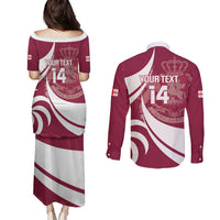 Custom Georgia Rugby Couples Matching Puletasi and Long Sleeve Button Shirt Go Borjgalosnebi