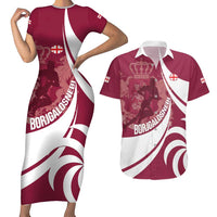 Custom Georgia Rugby Couples Matching Short Sleeve Bodycon Dress and Hawaiian Shirt Go Borjgalosnebi