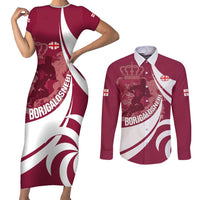 Custom Georgia Rugby Couples Matching Short Sleeve Bodycon Dress and Long Sleeve Button Shirt Go Borjgalosnebi