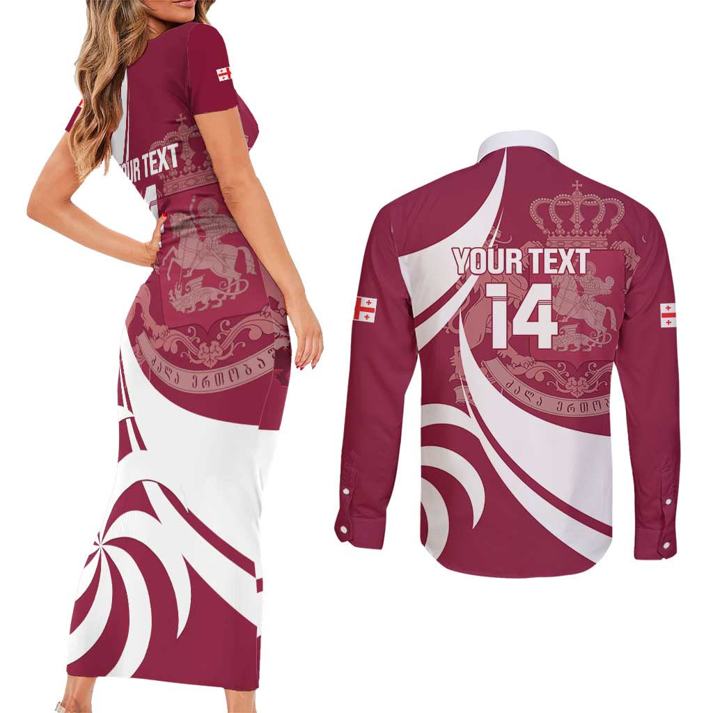 Custom Georgia Rugby Couples Matching Short Sleeve Bodycon Dress and Long Sleeve Button Shirt Go Borjgalosnebi
