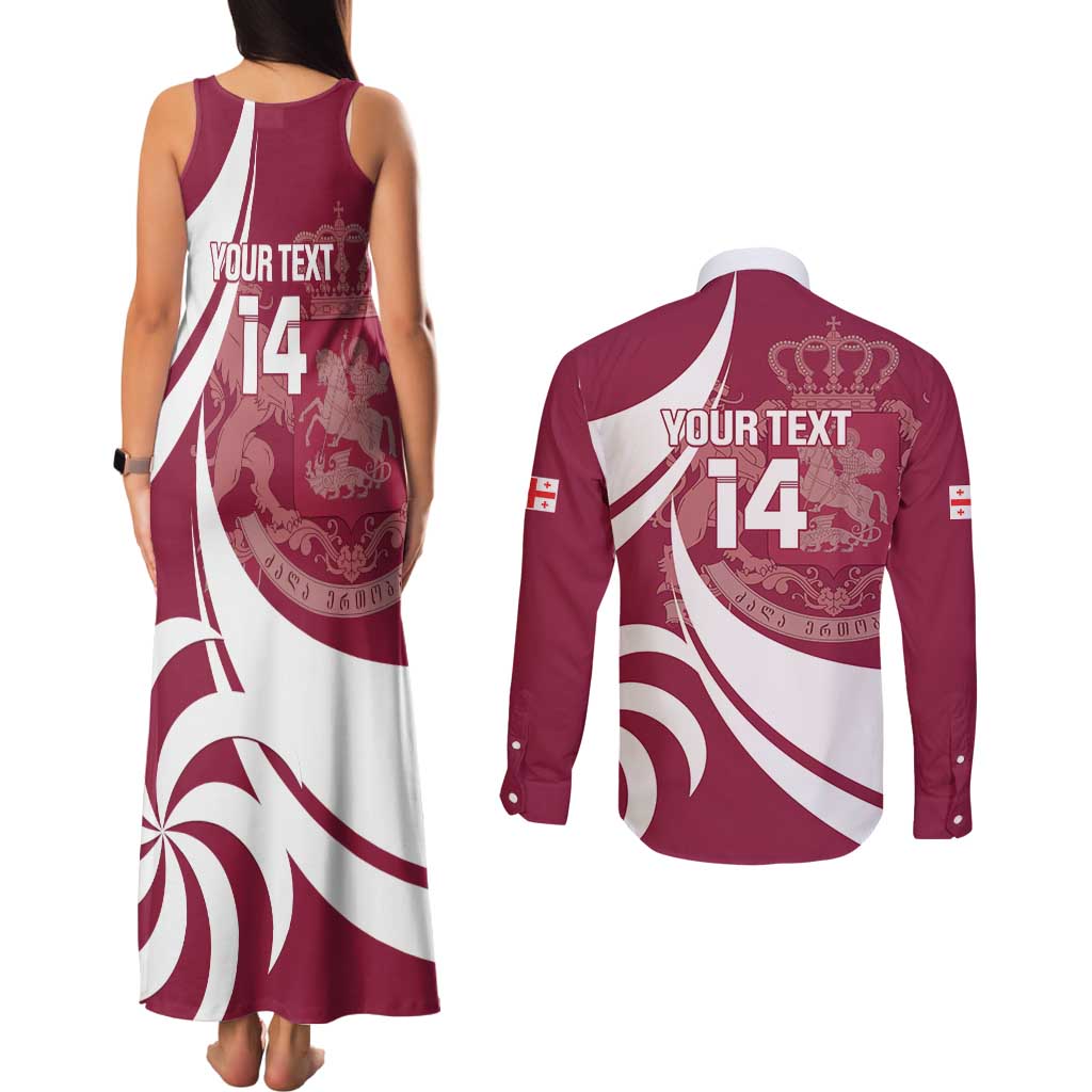 Custom Georgia Rugby Couples Matching Tank Maxi Dress and Long Sleeve Button Shirt Go Borjgalosnebi