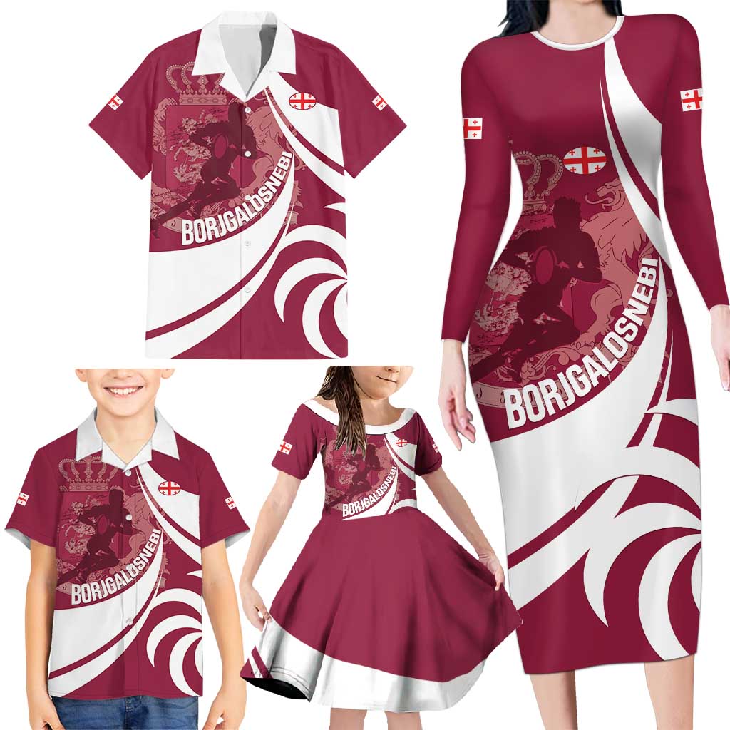Custom Georgia Rugby Family Matching Long Sleeve Bodycon Dress and Hawaiian Shirt Go Borjgalosnebi