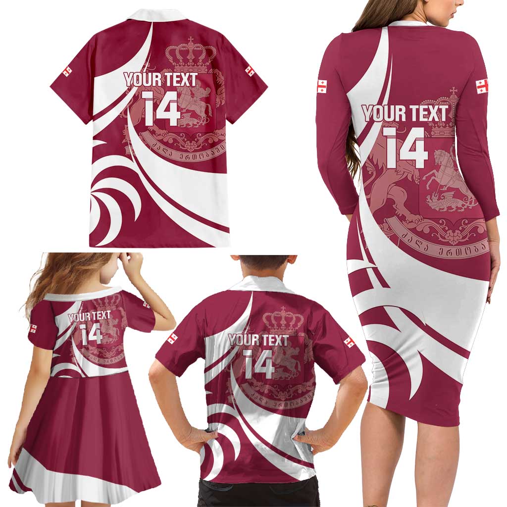 Custom Georgia Rugby Family Matching Long Sleeve Bodycon Dress and Hawaiian Shirt Go Borjgalosnebi