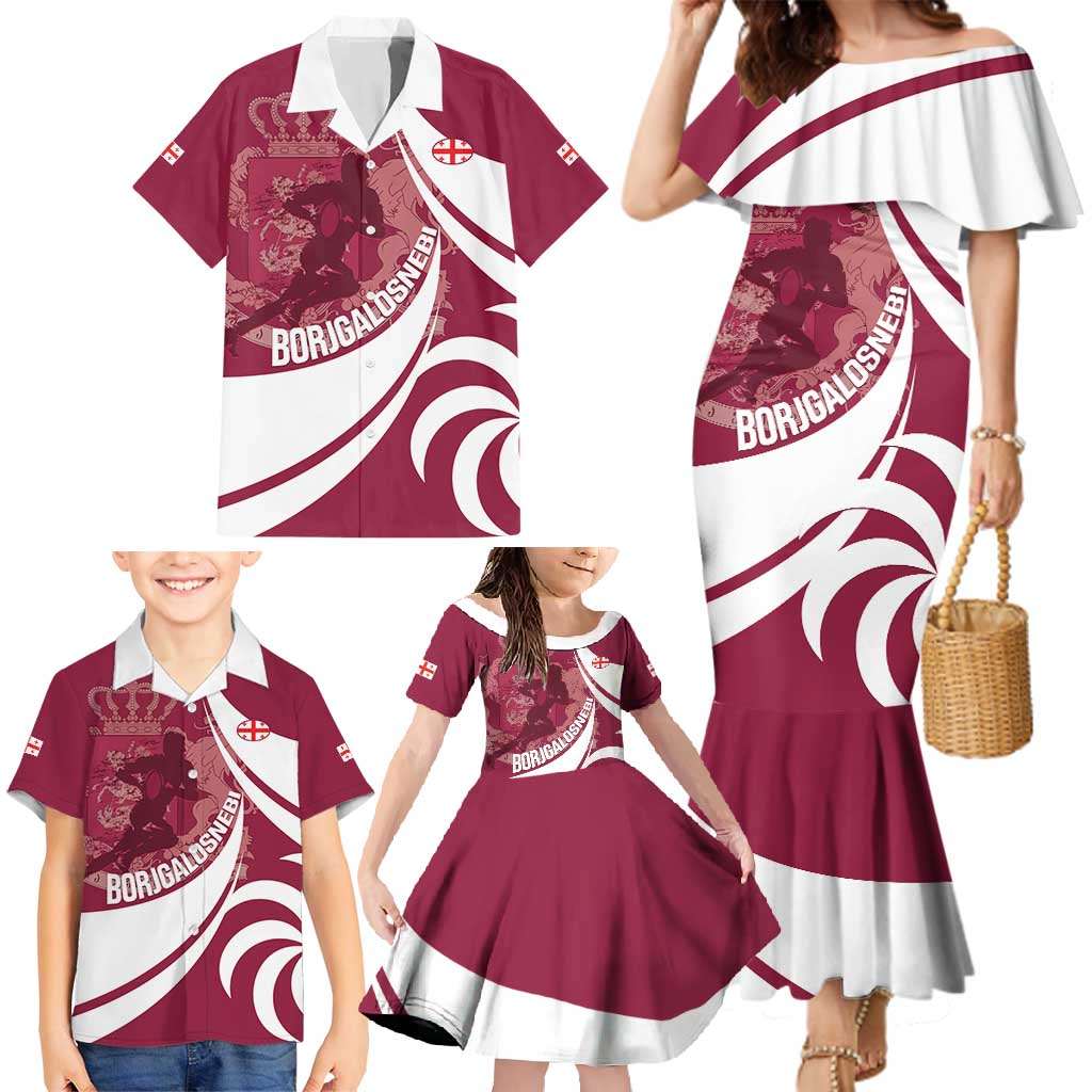 Custom Georgia Rugby Family Matching Mermaid Dress and Hawaiian Shirt Go Borjgalosnebi