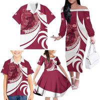 Custom Georgia Rugby Family Matching Off The Shoulder Long Sleeve Dress and Hawaiian Shirt Go Borjgalosnebi